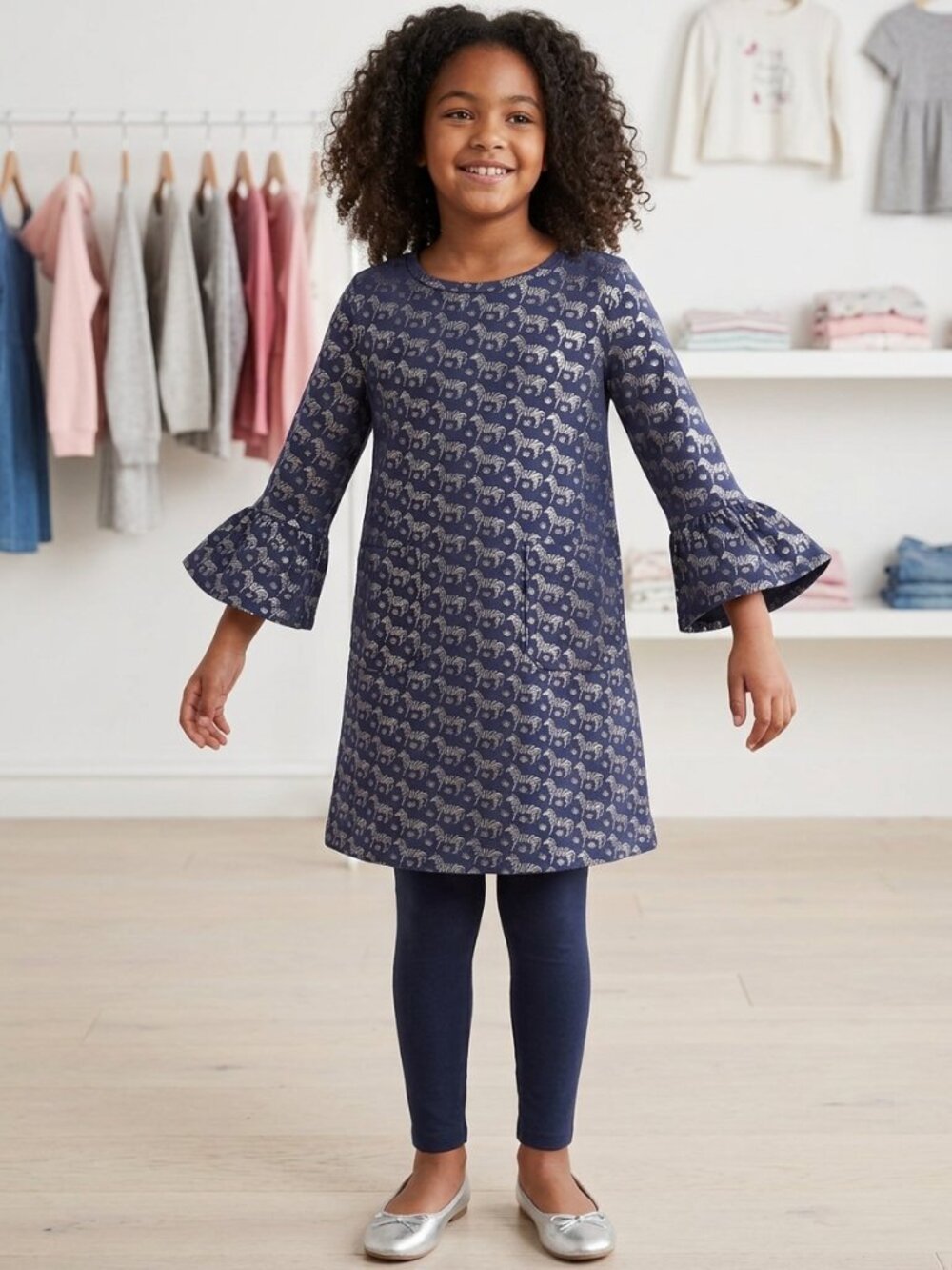 CrewCuts Girls Zebra-Print Pocket Navy Dress size 10
